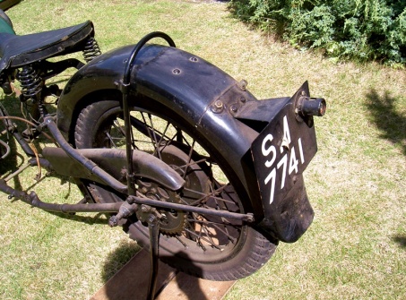 1929 BSA Sloper motorcycle, incorrect rear end